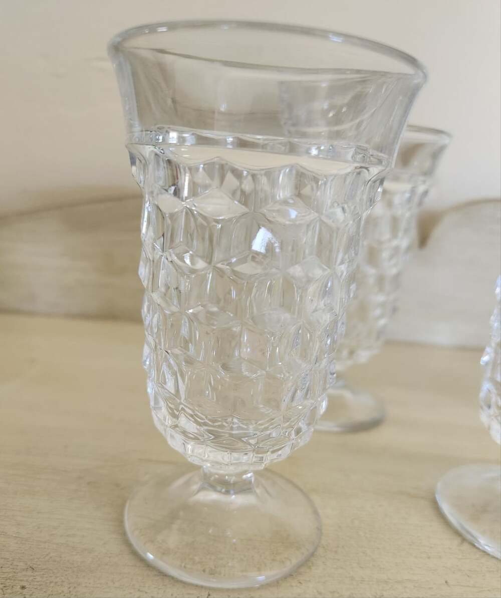 Set Of 4 Vintage Fostoria American Pattern #2056 Footed 4oz Juice Glasses